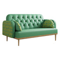 Green Loveseat Sofa With Tulip Pattern Modern Upholstered Two Seater Pu Sofa With 2 Dumpling Shaped Throw Pillows With Tulip Patterns Green Medium Soft Tech Cloth Solid Wood 2 Seat