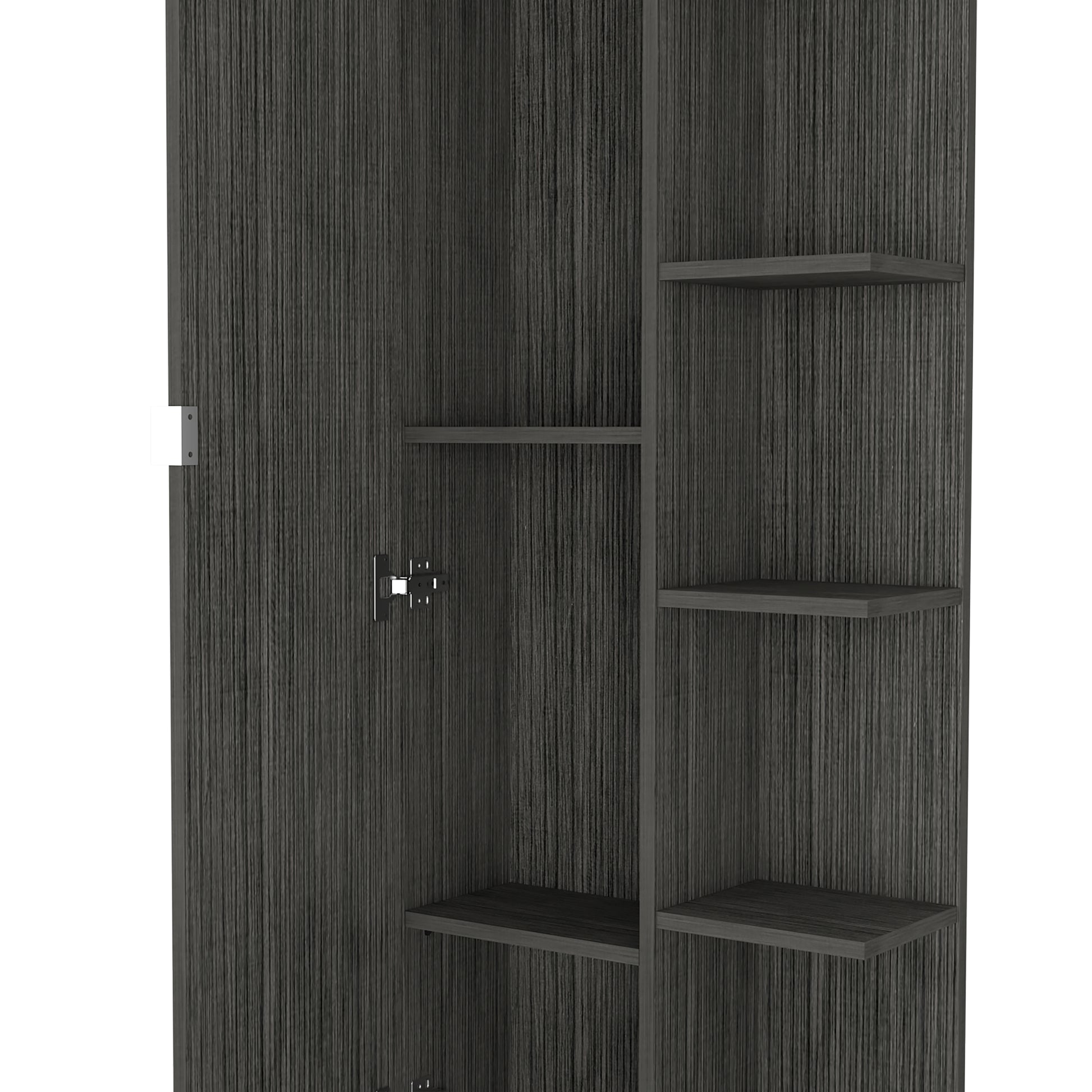 62H" Linen Single Door Cabinet, Five External Shelves, Four Interior Shelves, Smokey Oak Gray Particle Board Particle Board