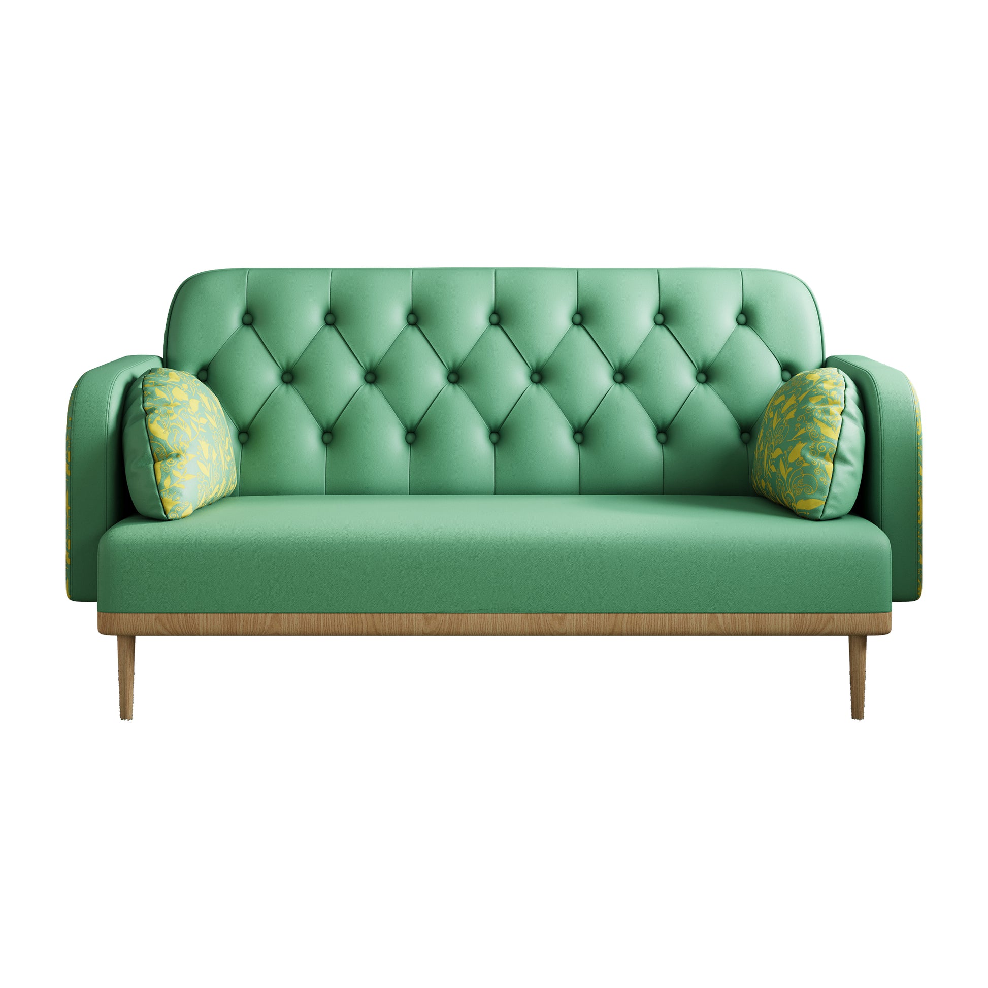 Green Loveseat Sofa With Tulip Pattern Modern Upholstered Two Seater Pu Sofa With 2 Dumpling Shaped Throw Pillows With Tulip Patterns Green Medium Soft Tech Cloth Solid Wood 2 Seat