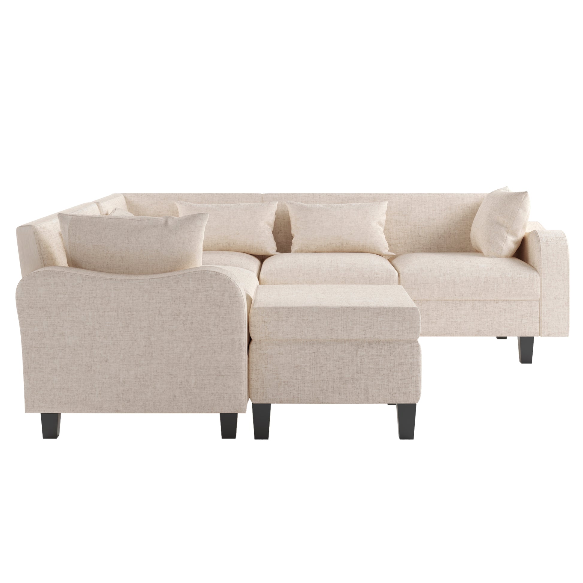 87" Modern Sectional Sofa With Coffee Table,6 Seat Couch Set With Storage Ottoman,Various Combinations,L Shape Indoor Furniture With Unique Armrests For Living Room,Apartment, 2 Colors 6 Pillows Beige Linen 6 Seat