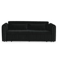 3 In 1 Pull Out Bed Sleeper, Modern Upholstered 3 Seats Lounge Sofa & Couches With Rolled Arms Decorated With Copper Nailsconvertible Futon 3 Seats Sofabed With Two Drawers And Two Pillows Black Velvet Primary Living Space Medium Soft Cushion Back Rolled