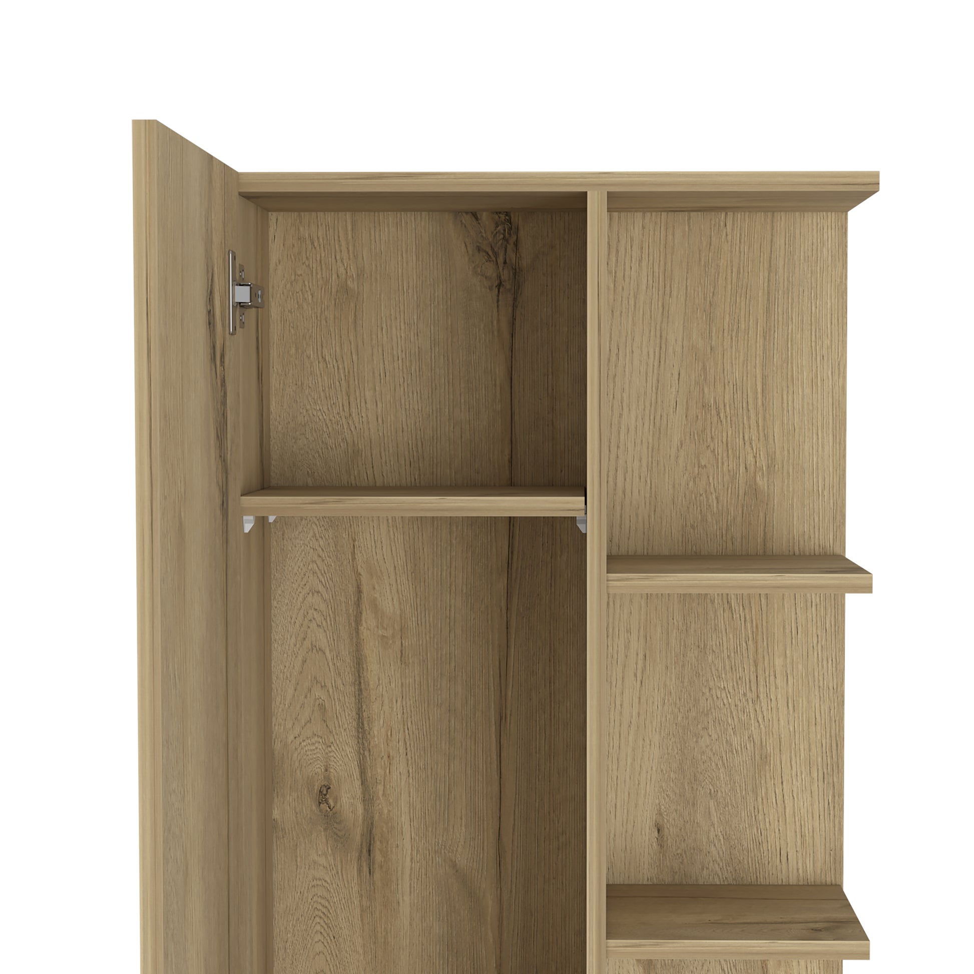 62H" Linen Single Door Cabinet, Five External Shelves, Four Interior Shelves, Light Oak Beige Particle Board Particle Board