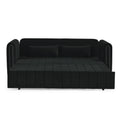 3 In 1 Pull Out Bed Sleeper, Modern Upholstered 3 Seats Lounge Sofa & Couches With Rolled Arms Decorated With Copper Nailsconvertible Futon 3 Seats Sofabed With Two Drawers And Two Pillows Black Velvet Primary Living Space Medium Soft Cushion Back Rolled