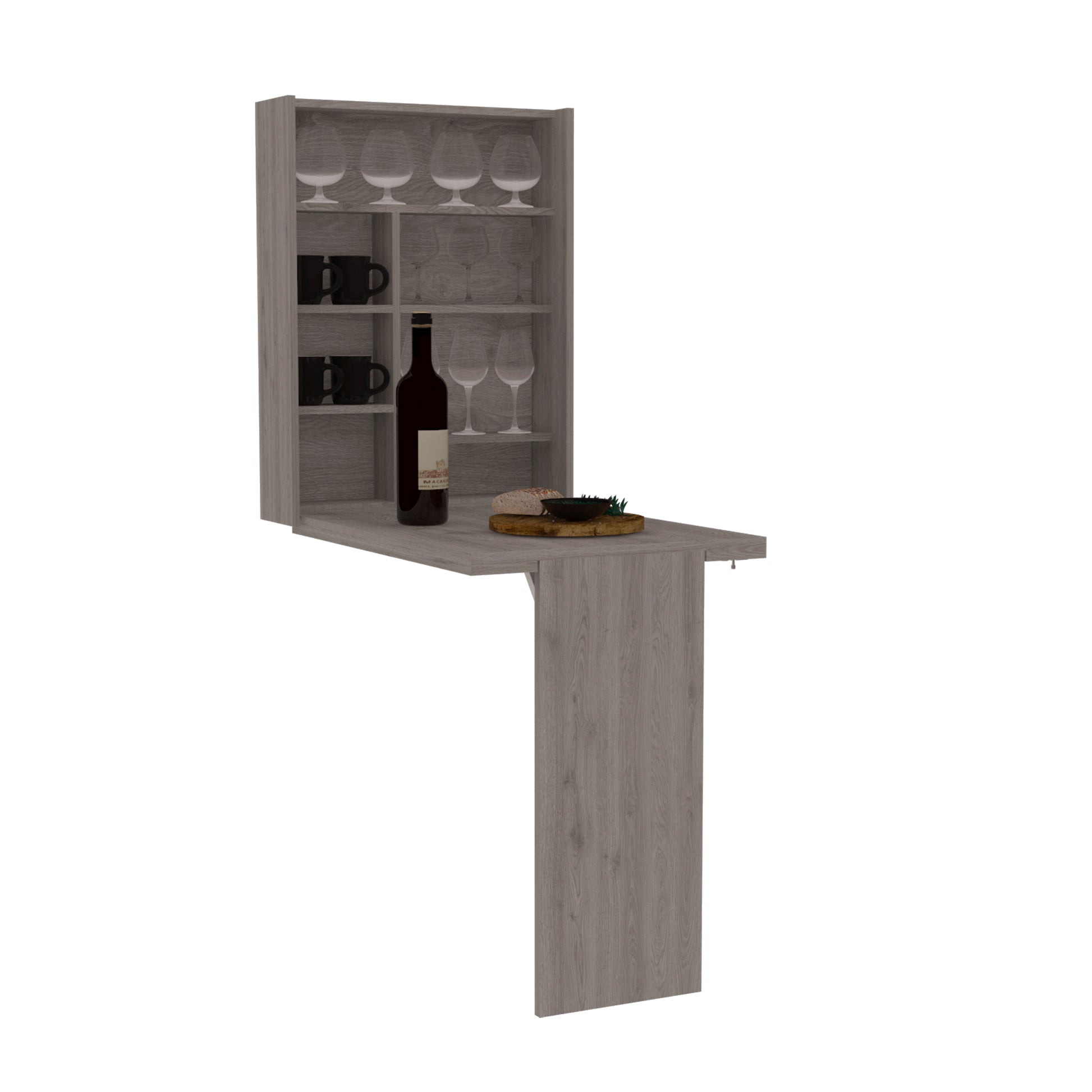 Toscana Wall Foldable Table With Multiple Shelves, Light Gray Gray Particle Board Particle Board