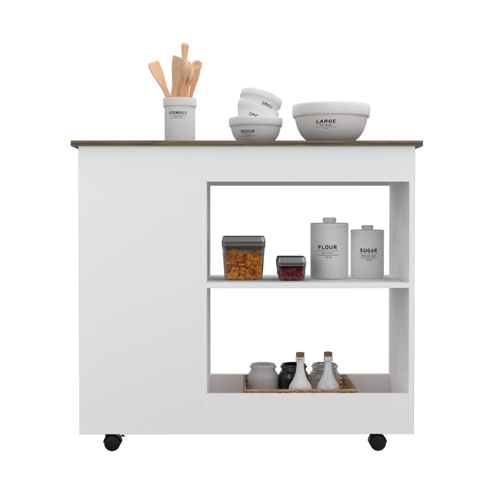 Kitchen Cart 49" H, Two Door Cabinet, One Open Shelf black-particle board-particle board