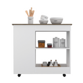 Depot E Shop Pl Kitchen Cart Two Storage Shelves, Three Side Shelves, Four Casters, White Dark Brown Multicolor Particle Board Particle Board