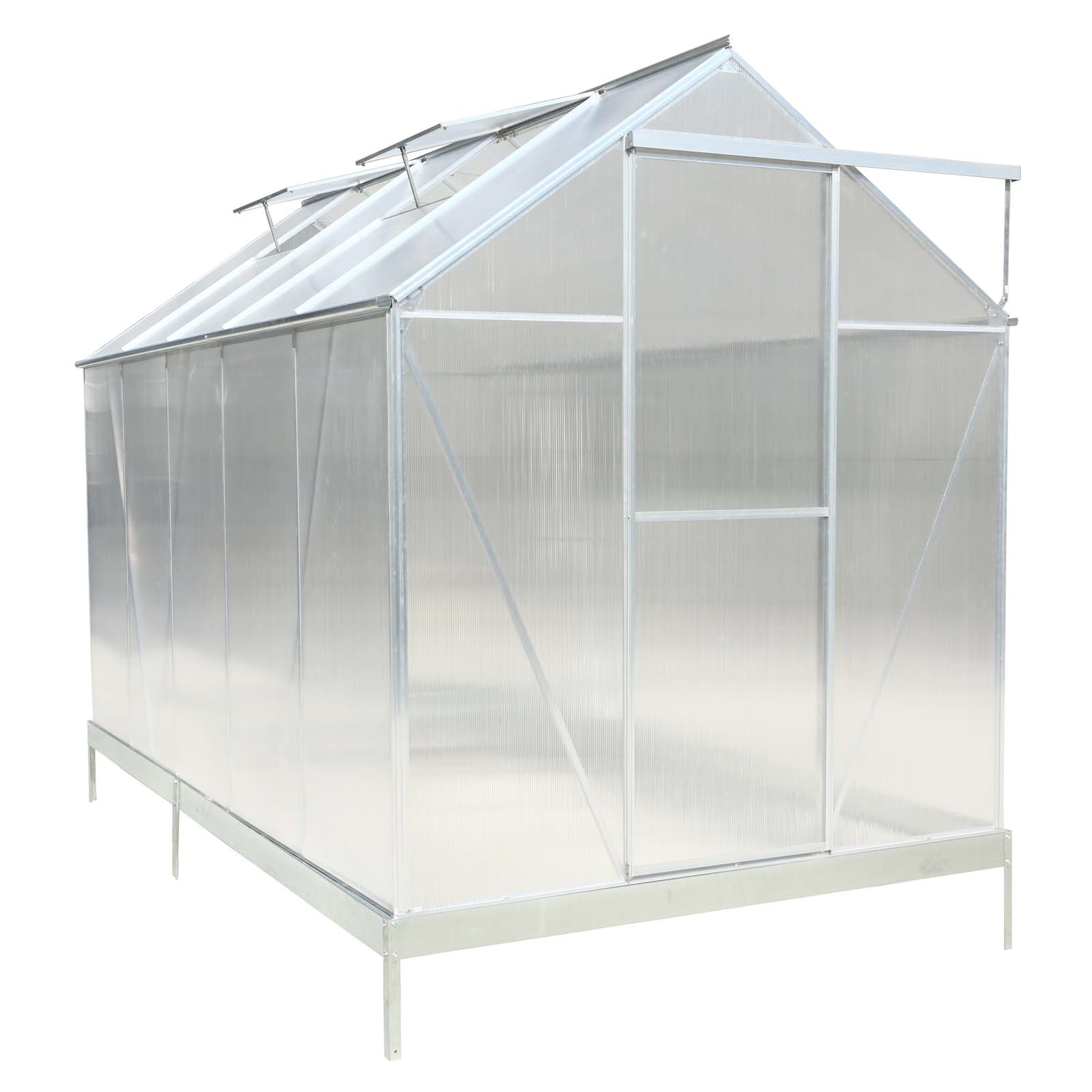 6.3'*10.2'*7' Polycarbonate Greenhouse, Heavy Duty silver-aluminium