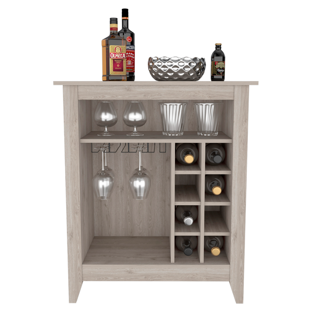 Bar Coffee Cart 38" H, Kitchen Or Living Room Cabinet Storage, With 8 Bottle Racks, A Central Shelf With 1 Cup Holders, Ideal For Storing Glasses, Light Gray Gray Particle Board Particle Board