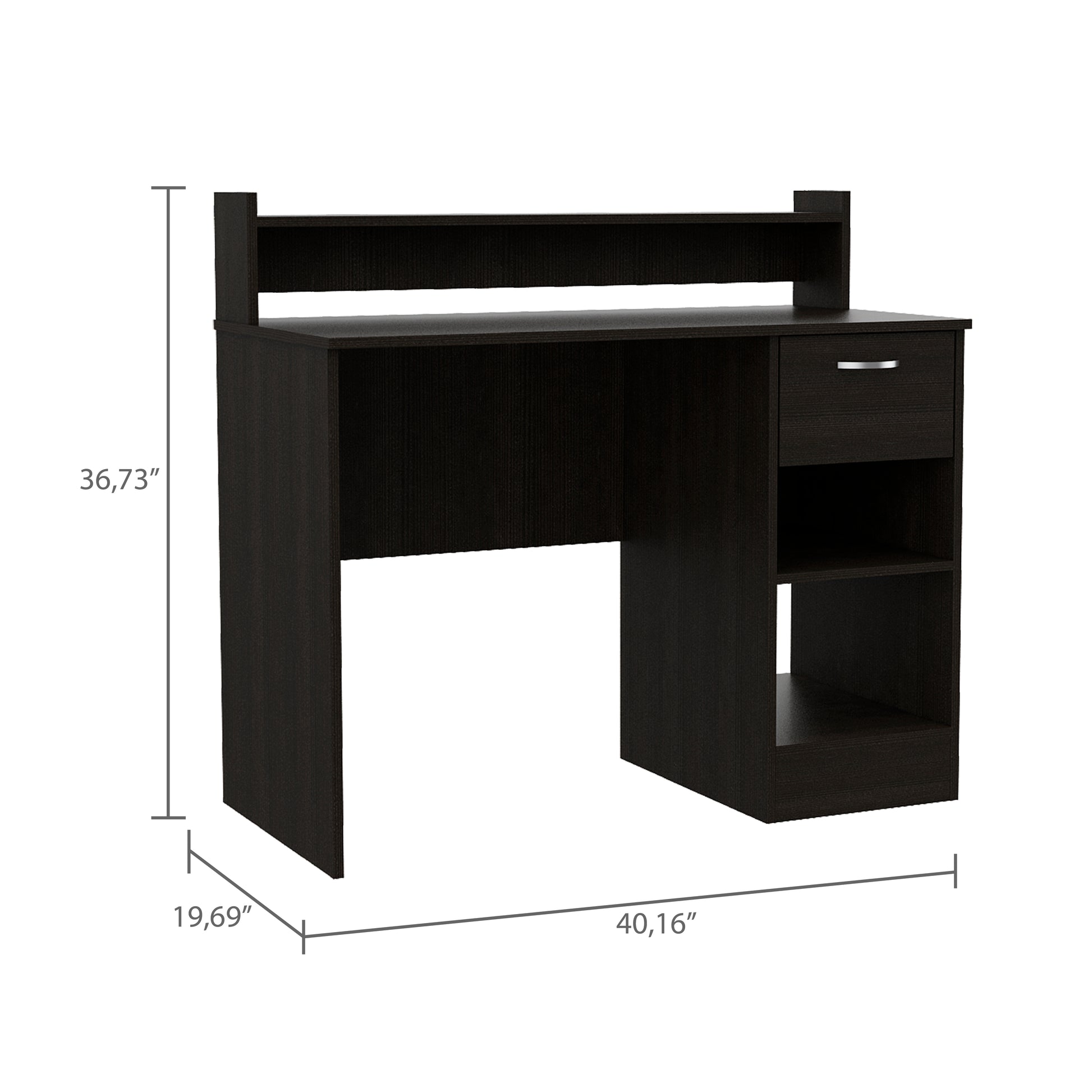 Computer Desk With Top Open Shelf, 1 Drawer And 2 Storage Shelves, Black Black Particle Board Particle Board