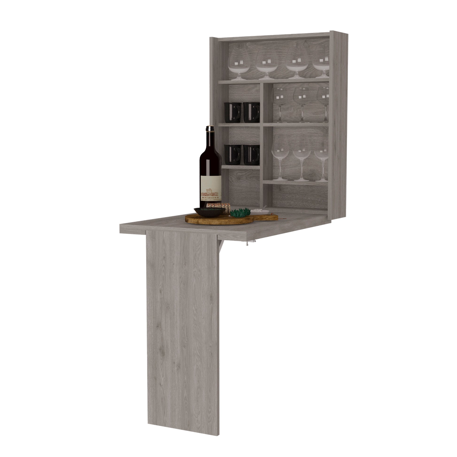 Toscana Wall Foldable Table With Multiple Shelves, Light Gray Gray Particle Board Particle Board