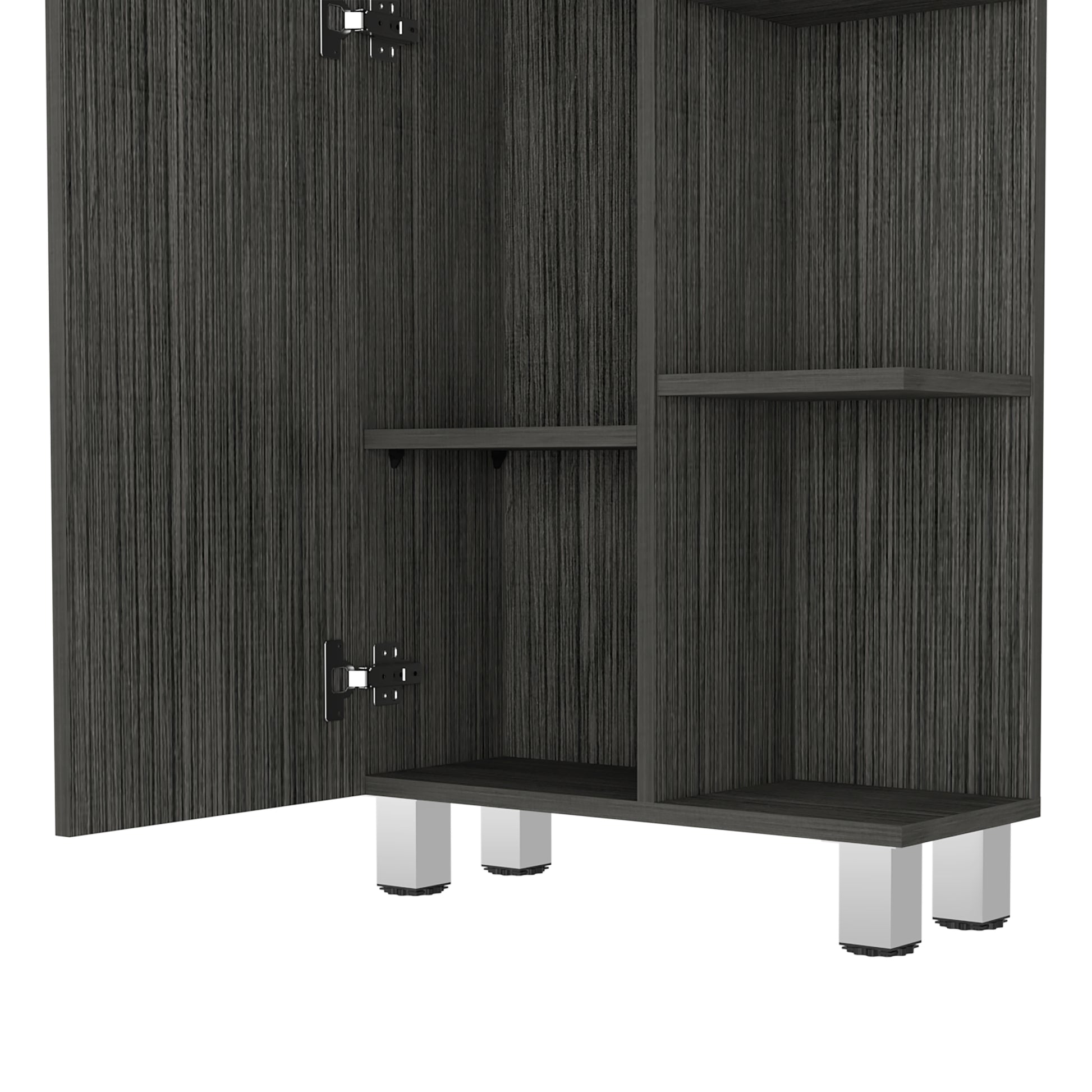 Linen Single Door Cabinet 62" H, Five External Shelves, Four Interior Shelves, Smokey Oak Gray Particle Board Particle Board