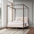 Pelican Canopy Platform Bed Pearl White Queen Box Spring Not Required Queen Cream White Wood Canopy Boucle Metal & Wood