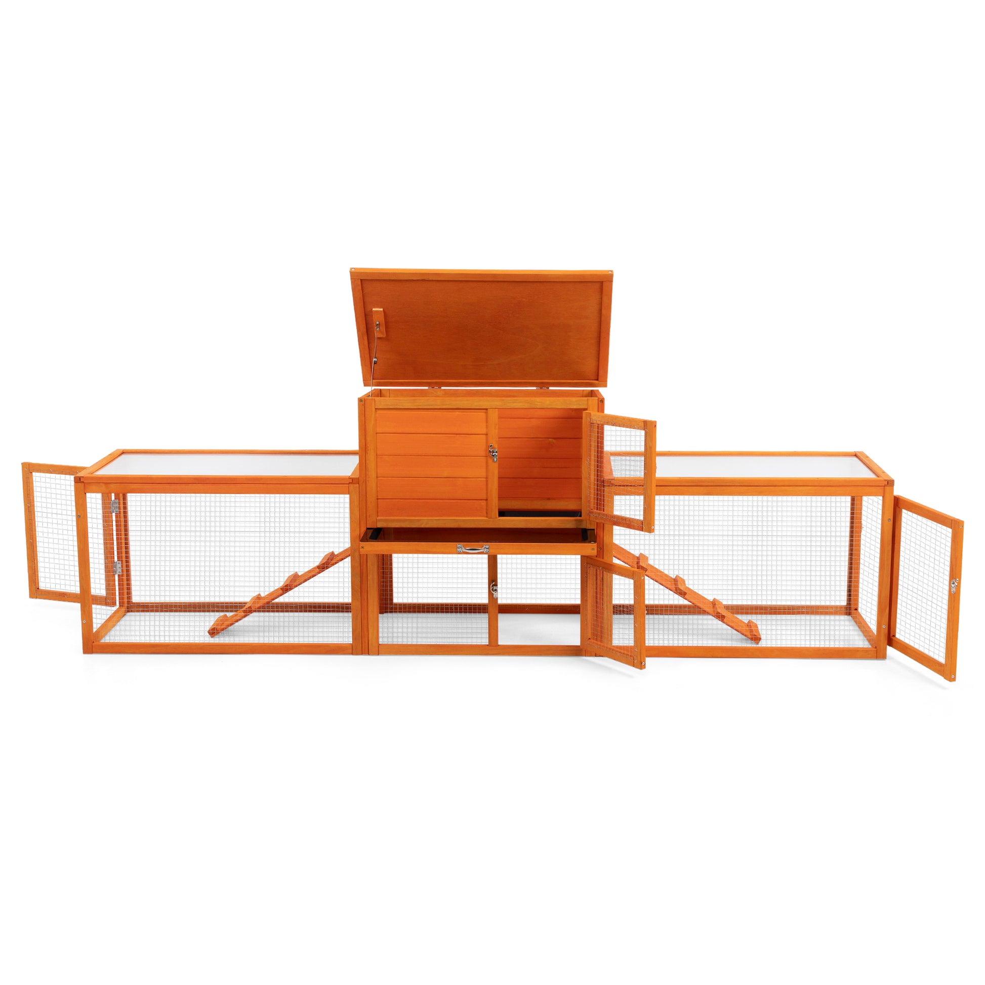 Large Three Box Rabbit Cage,For Indoor And Outdoor Use, Orange Orange Metal