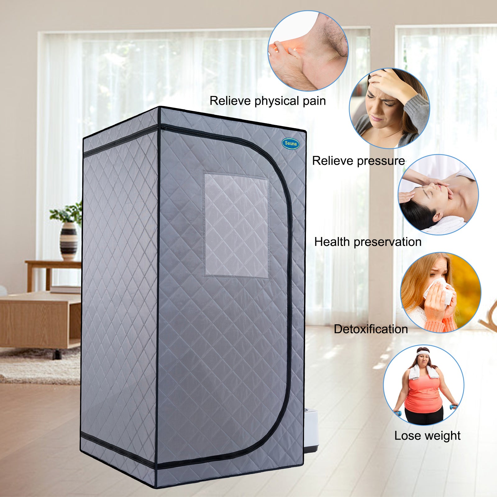 Portable Grey Mini Plus Style Steam Sauna Tent Personal Home Spa, With Steam Generator, Remote Control, Foldable Chair, Pvc . Easy To Install,Fast Heating, With Fcc & Ul Certification Cement Grey Polyester Polyester