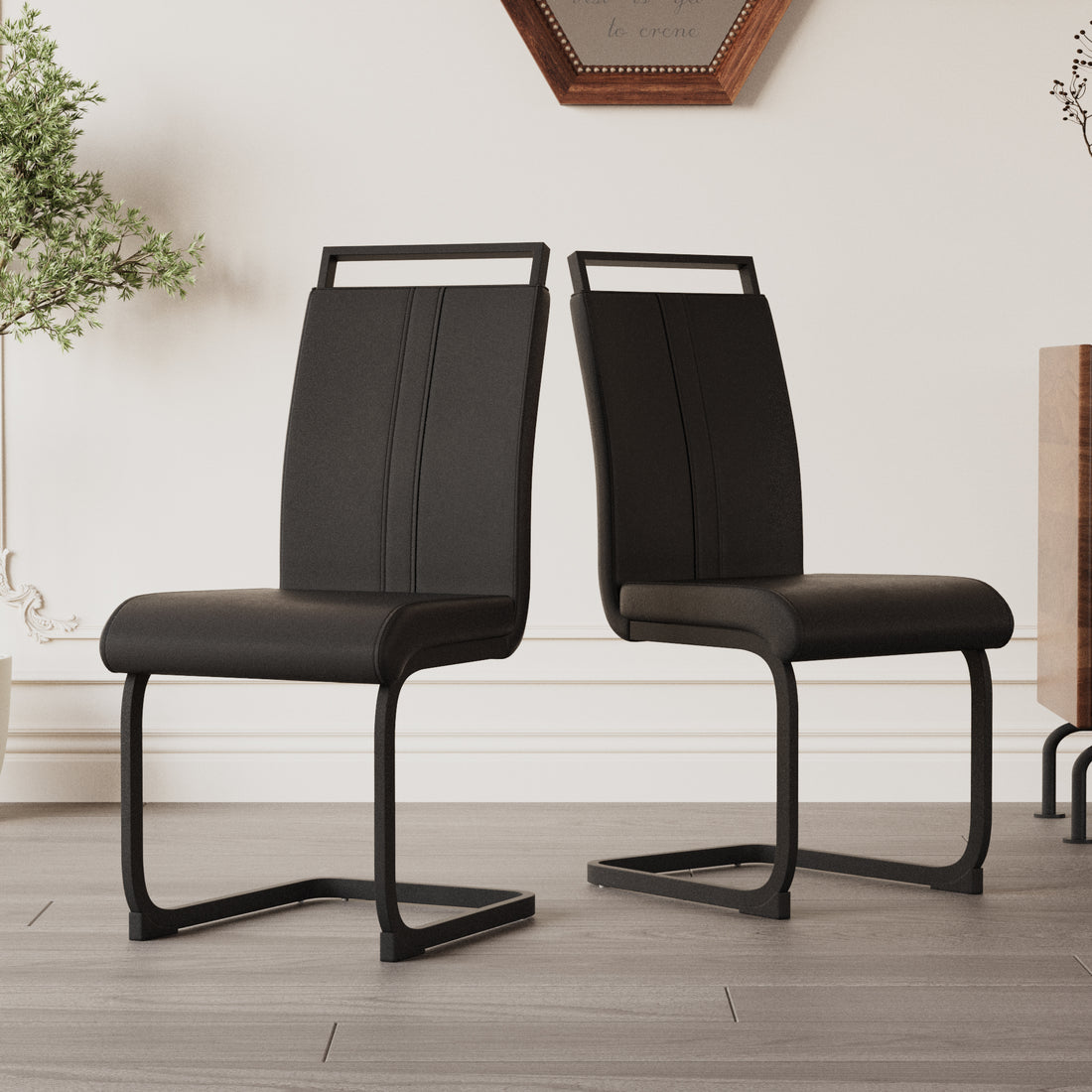 Modern Dining Chairs,Pu Faux Leather High Back Upholstered Side Chair With C Shaped Tube. Black Metal Legs For Dining Room Kitchen Vanity Patio Club Guest Office Chair Set Of 2 Black Pu Black Kitchen Dining Chairs Foam Pu