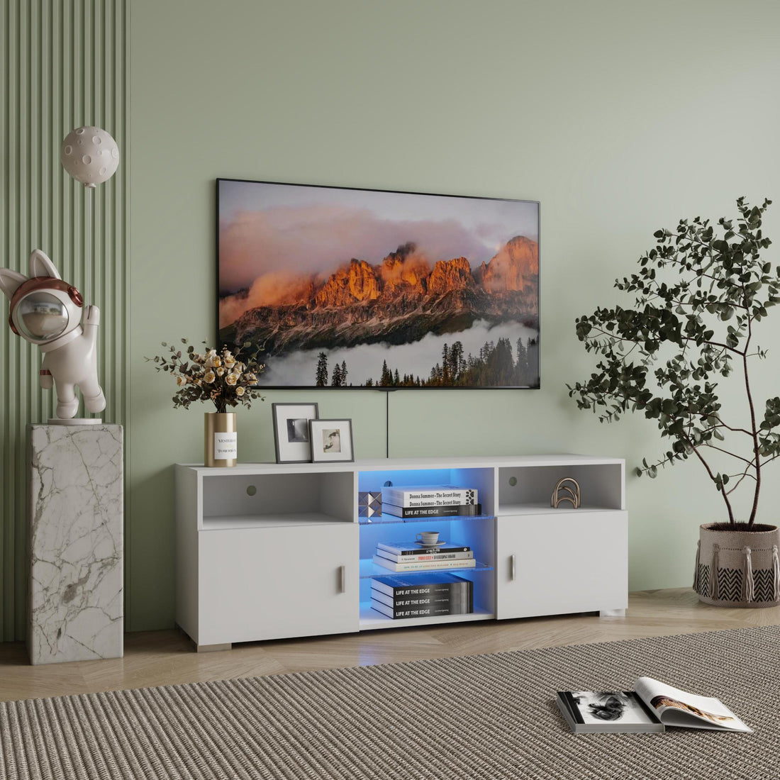 Tv Stand For 32 60 Inch Tv, Modern Television Table Center Media Console With Drawer And Led Lights, Matt Entertainment Center For Living Game Room Bedroom. White White Bedroom 50 59 Inches 50 59 Inches Modern Poplar 50 Inches Particle Board Particle