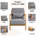 Leisure Chair With Solid Wood Armrest And Feet, Mid Century Modern Accent Sofa,1 Seat Light Gray Linen