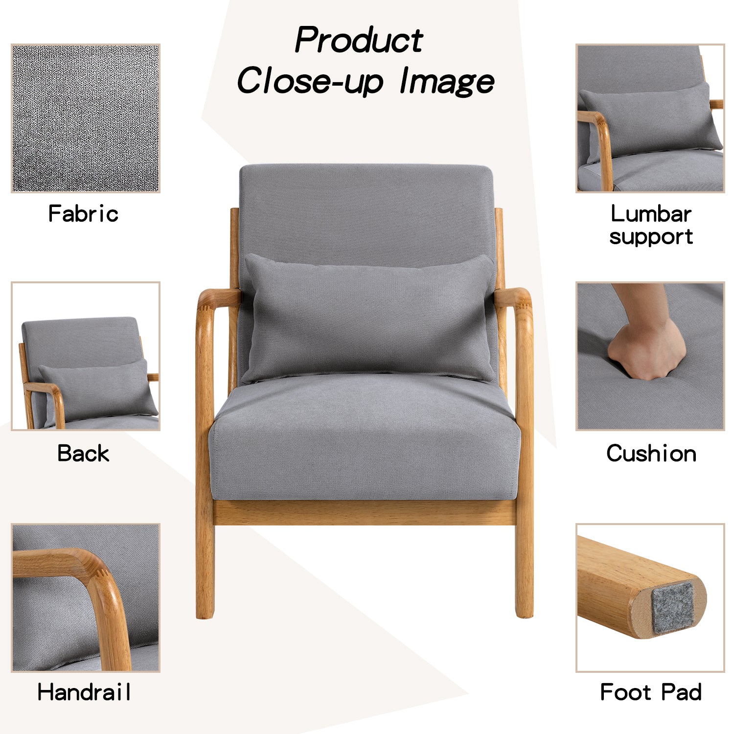 Leisure Chair With Solid Wood Armrest And Feet, Mid Century Modern Accent Sofa,1 Seat Light Gray Linen