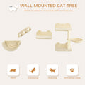 Pawhut Cat Wall Shelves, 4 Pcs Cat Wall Furniture Cat Climbing Shelf With Cat Hammock, 3 Steps, Perches, Scratching Post, For Sleeping, Playing, Beige Beige Particle Board