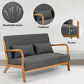 Leisure Chair With Solid Wood Armrest And Feet, Mid Century Modern Accent Sofa,2 Seat Dark Gray Linen