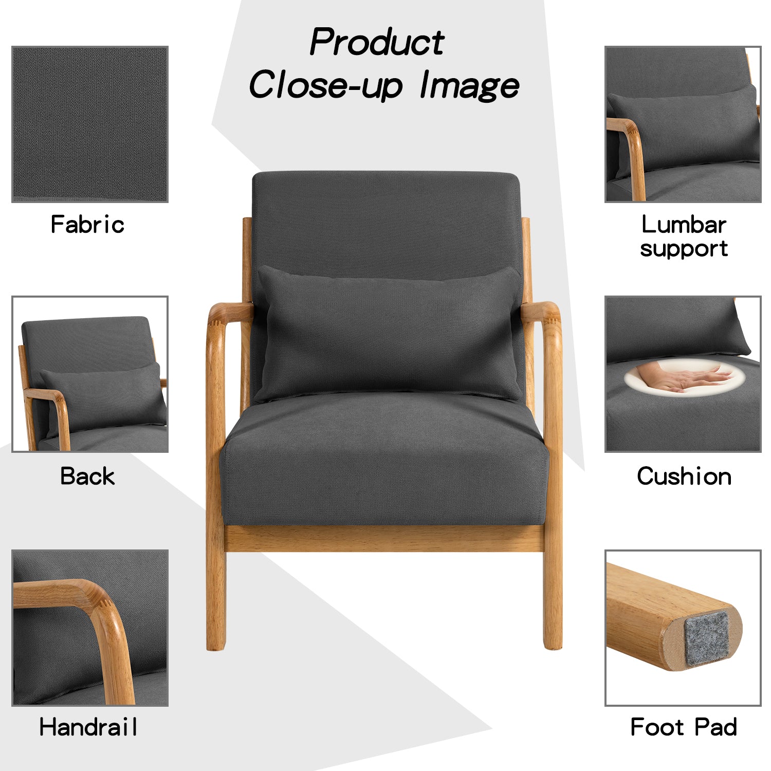 Leisure Chair With Solid Wood Armrest And Feet, Mid Century Modern Accent Sofa,1 Seat Dark Grey Linen