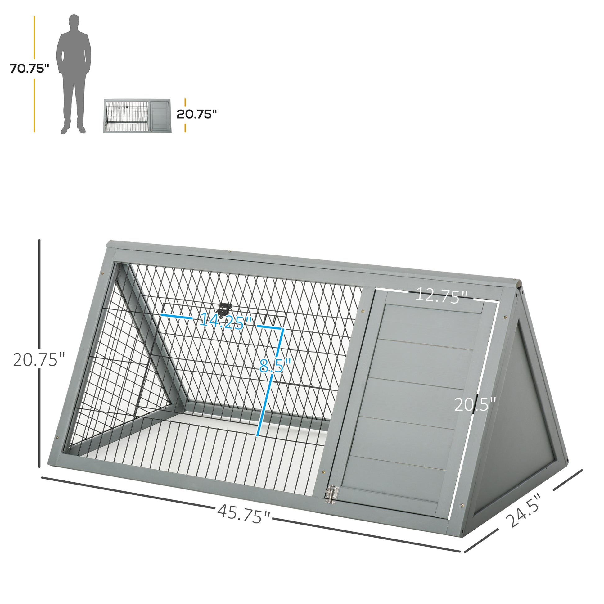 Pawhut 46" X 24" Wooden A Frame Outdoor Rabbit Cage Small Animal Hutch With Outside Run & Ventilating Wire, Grey Gray Wood