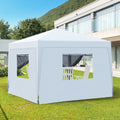 Outdoor 10X 10Ft Pop Up Gazebo Canopy Tent With Removable Sidewall With Zipper,2Pcs Sidewall With Mosquito Netting,With 4Pcs Weight Sand Bag,With Carry Bag White White Metal