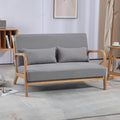 Leisure Chair With Solid Wood Armrest And Feet, Mid Century Modern Accent Sofa,2 Seat Light Gray Linen