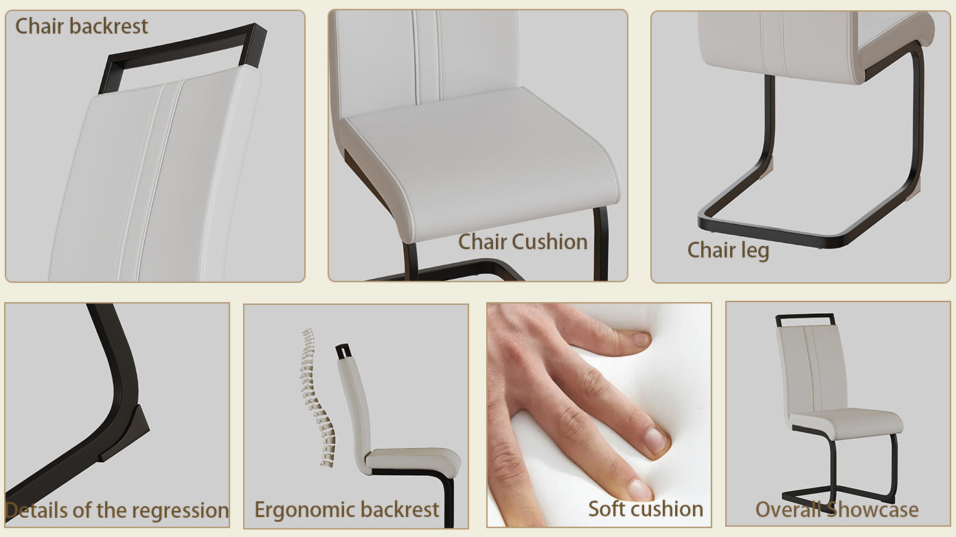 Modern Dining Chairs,Pu Faux Leather High Back Upholstered Side Chair With C Shaped Tube.Black Metal Legs For Dining Room Kitchen Vanity Patio Club Guest Office Chair Set Of 2 White Pu White Kitchen Dining Chairs Foam Pu