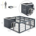 Pawhut Rabbit Hutch Bunny Cage With Openable Main House, Indoor Outdoor Waterproof Rabbit House, Guinea Pig Cage For Small Animals With Three Ventilation Doors, Gray Gray Wood