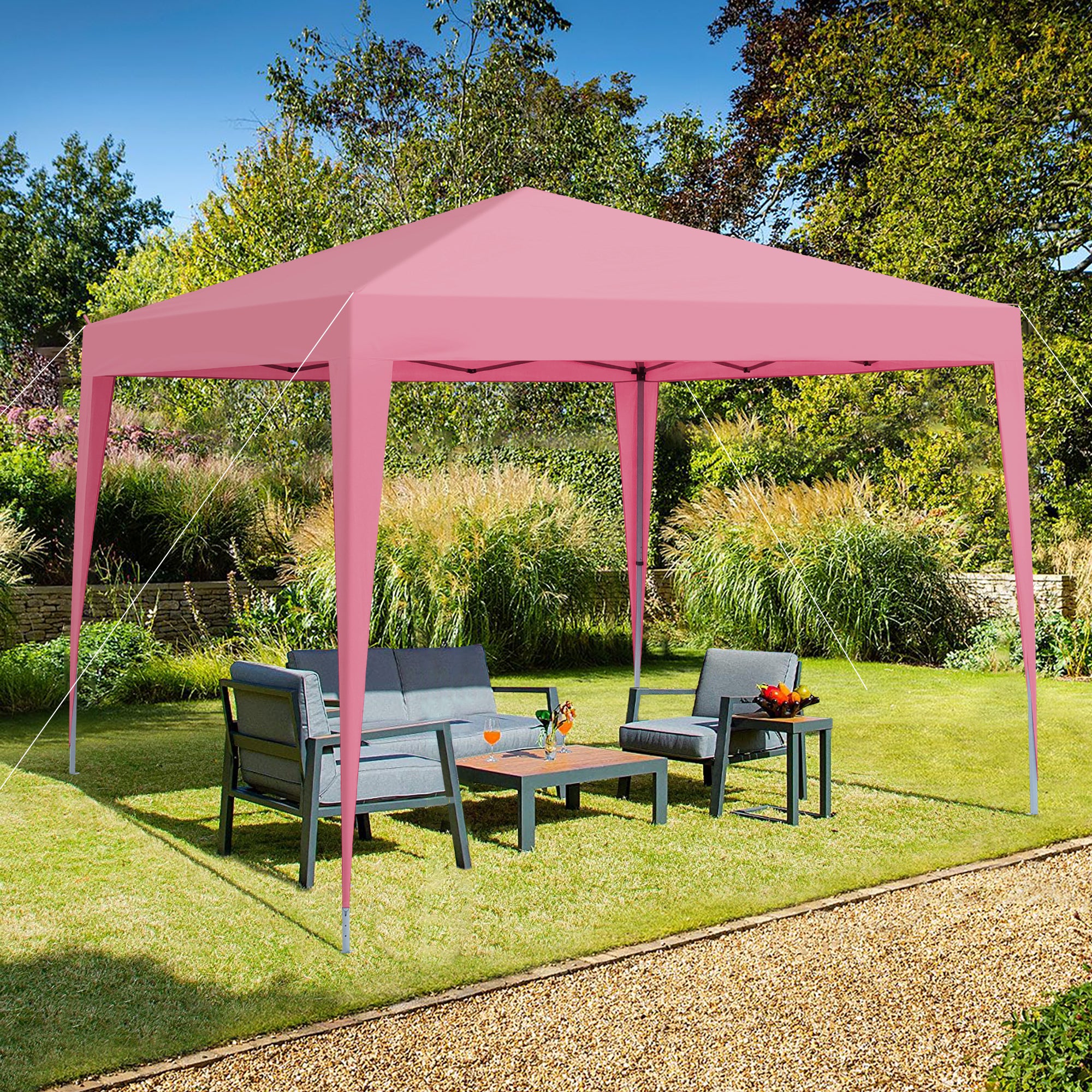Outdoor 10x 10Ft Pop Up Gazebo Canopy Tent with 4pcs pink-metal