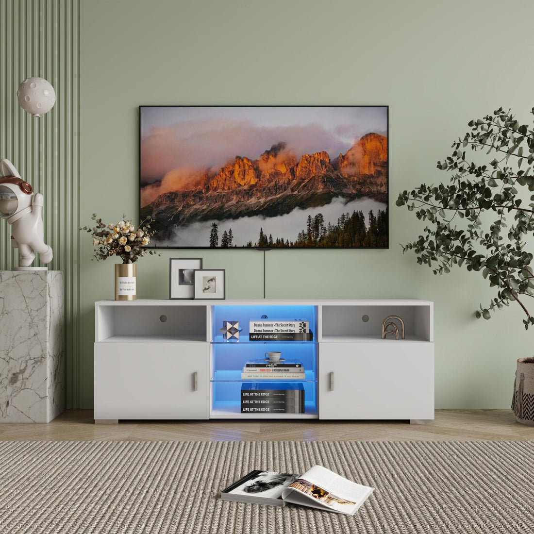 Tv Stand For 32 60 Inch Tv, Modern Television Table Center Media Console With Drawer And Led Lights, Matt Entertainment Center For Living Game Room Bedroom. White White Bedroom 50 59 Inches 50 59 Inches Modern Poplar 50 Inches Particle Board Particle