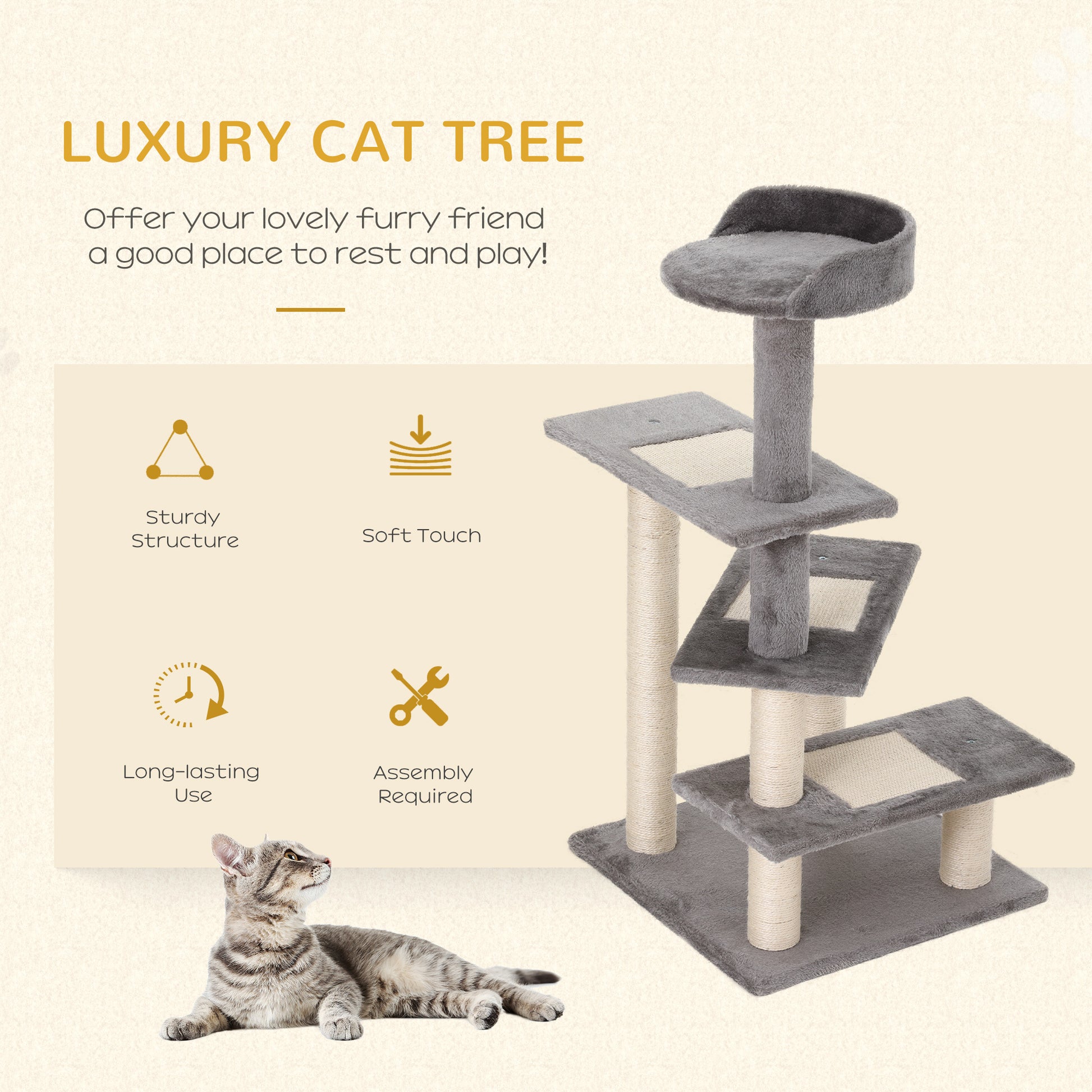 Pawhut 40" 5 Level Revolving Stair Cat Tree Scratcher Climbing Activity Tower With Play Center And Resting Perch, Grey Gray Particle Board