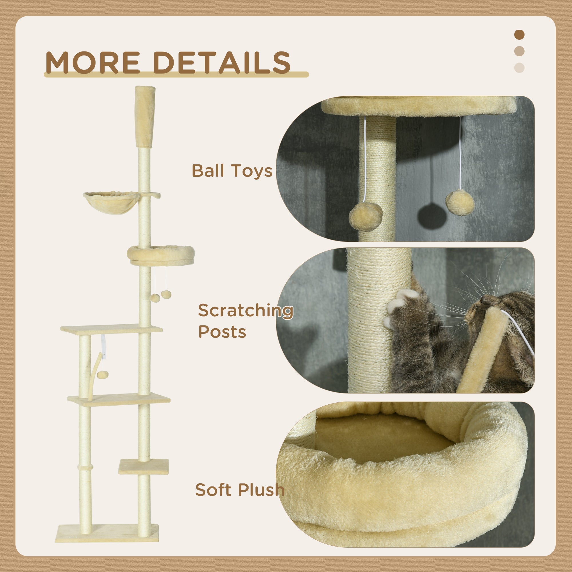 PawHut Floor to Ceiling Cat Tree, 90.5" 98.5" beige-particle board