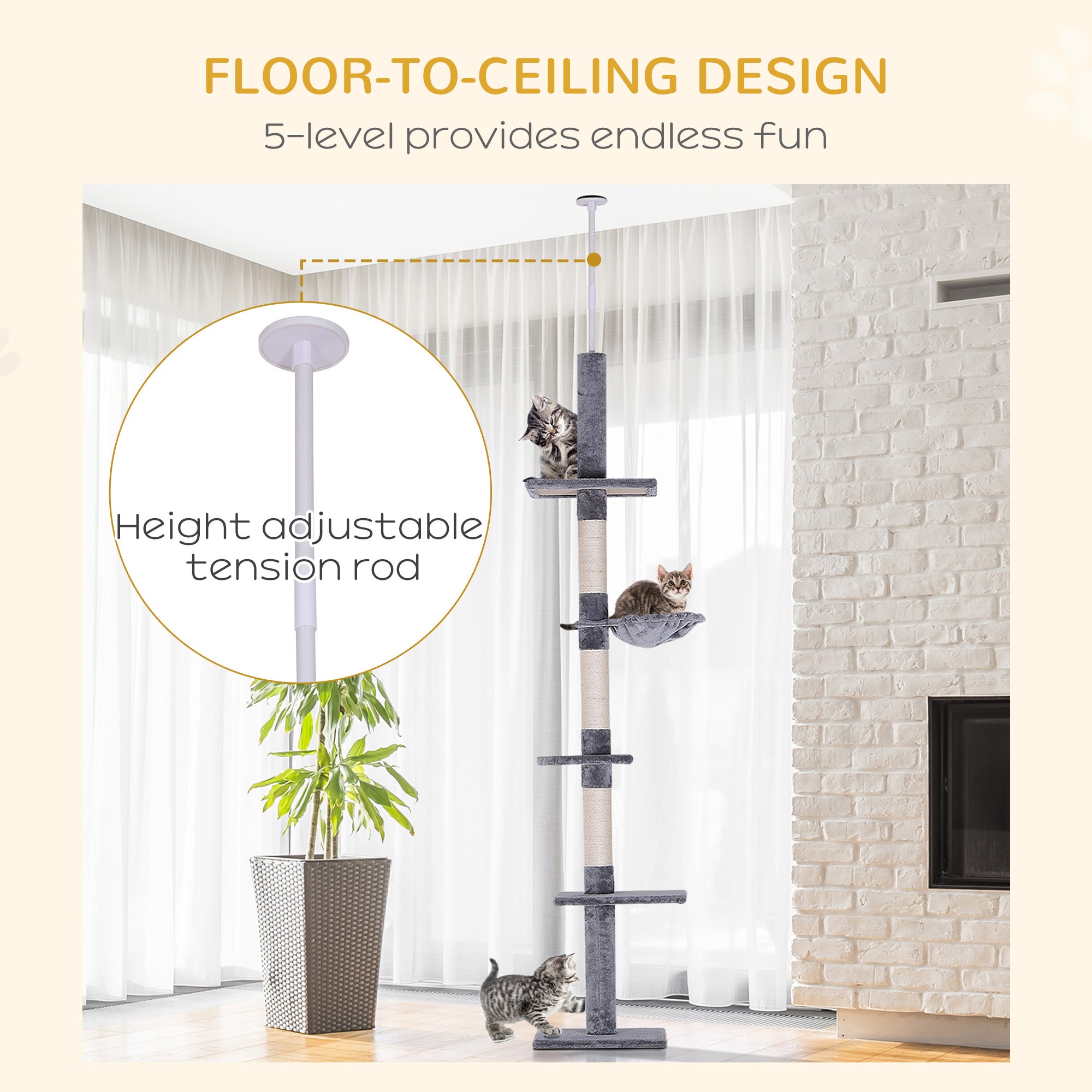 PawHut 9' Adjustable Height Floor To Ceiling