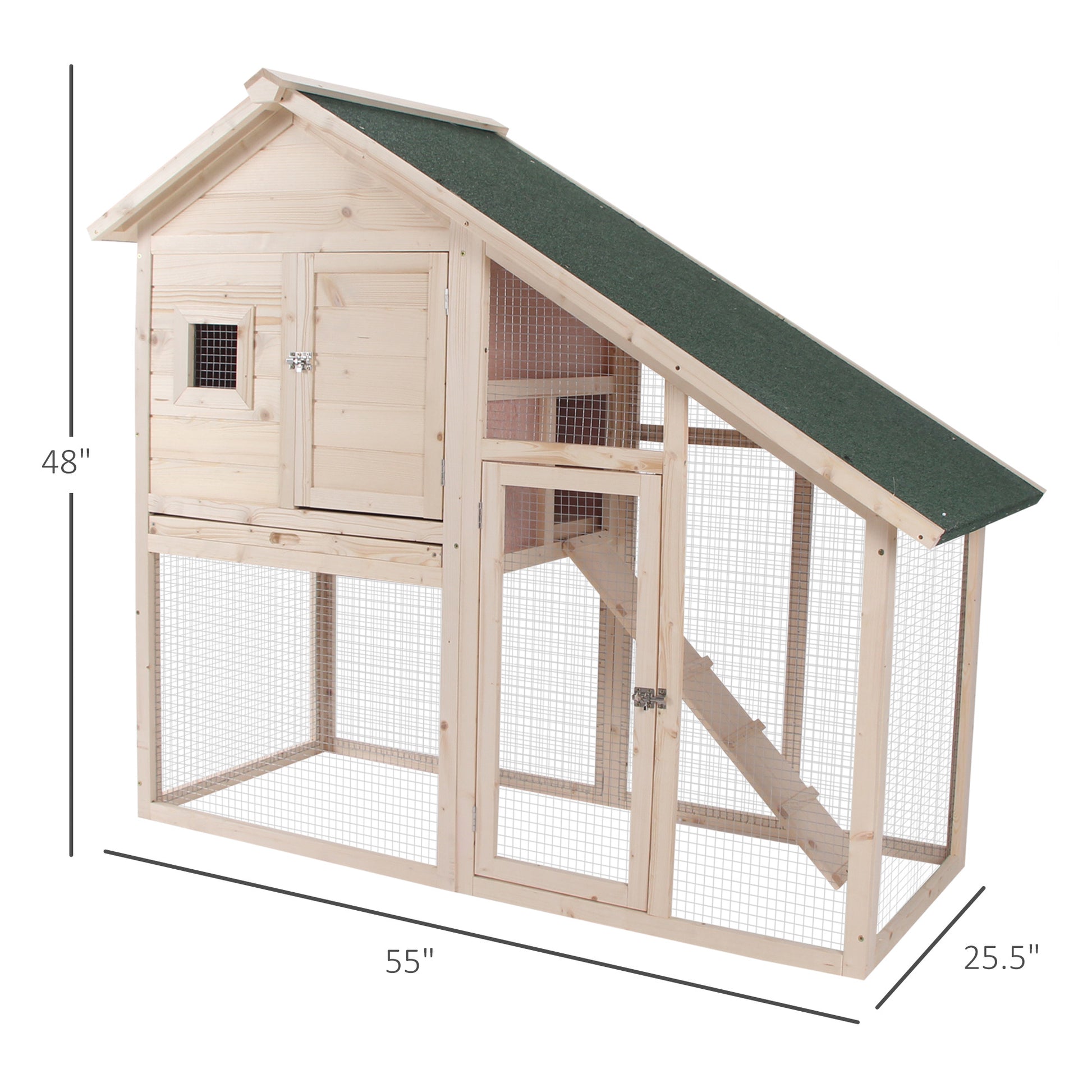 Pawhut 55"L 2 Tier Wooden Rabbit Hutch Bunny Cage Small Animal House With Ramp, Waterproof Roof, Removable Tray And Outdoor Run Natural Wood