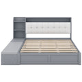 Queen Size Platform Bed Frame With Upholstery Headboard And Storage Shelves And,Usb Charging,Gray Queen Gray Solid Wood Mdf