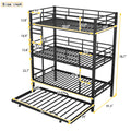 Metal Twin Size Triple Bunk Bed With Trundle, Black Antique Black Metal