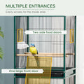 Pawhut 55 Inch Large Flight Bird Cage, Bird Aviary Indoor With Multi Door Design, Parrot Cage With Stand & Tray For Budgies, Canaries, Finches, Green Green Wood