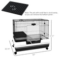 Pawhut 2 Level Small Animal Cage Rabbit Hutch With Wheels, Removable Tray, Platform And Ramp For Bunny, Chinchillas, Ferret, Black Black Steel