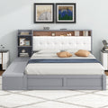 Queen Size Platform Bed Frame With Upholstery Headboard And Storage Shelves And,Usb Charging,Gray Queen Gray Solid Wood Mdf