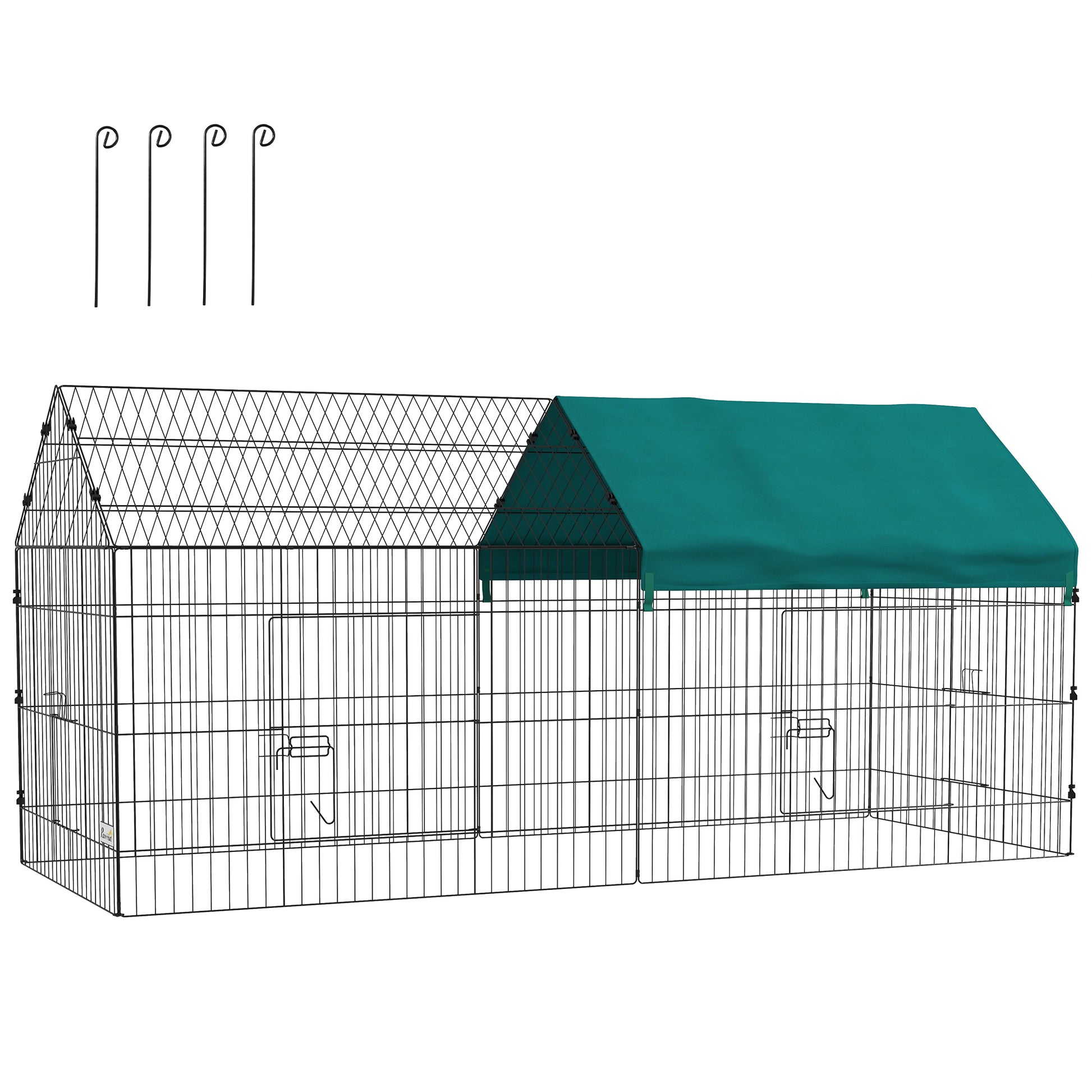 Pawhut 87" Small Animal Playpen, Pet Playpen Yard Fence For Rabbits, Chicken, Chinchillas With Roof For Indoor & Outdoor, Green Green Steel