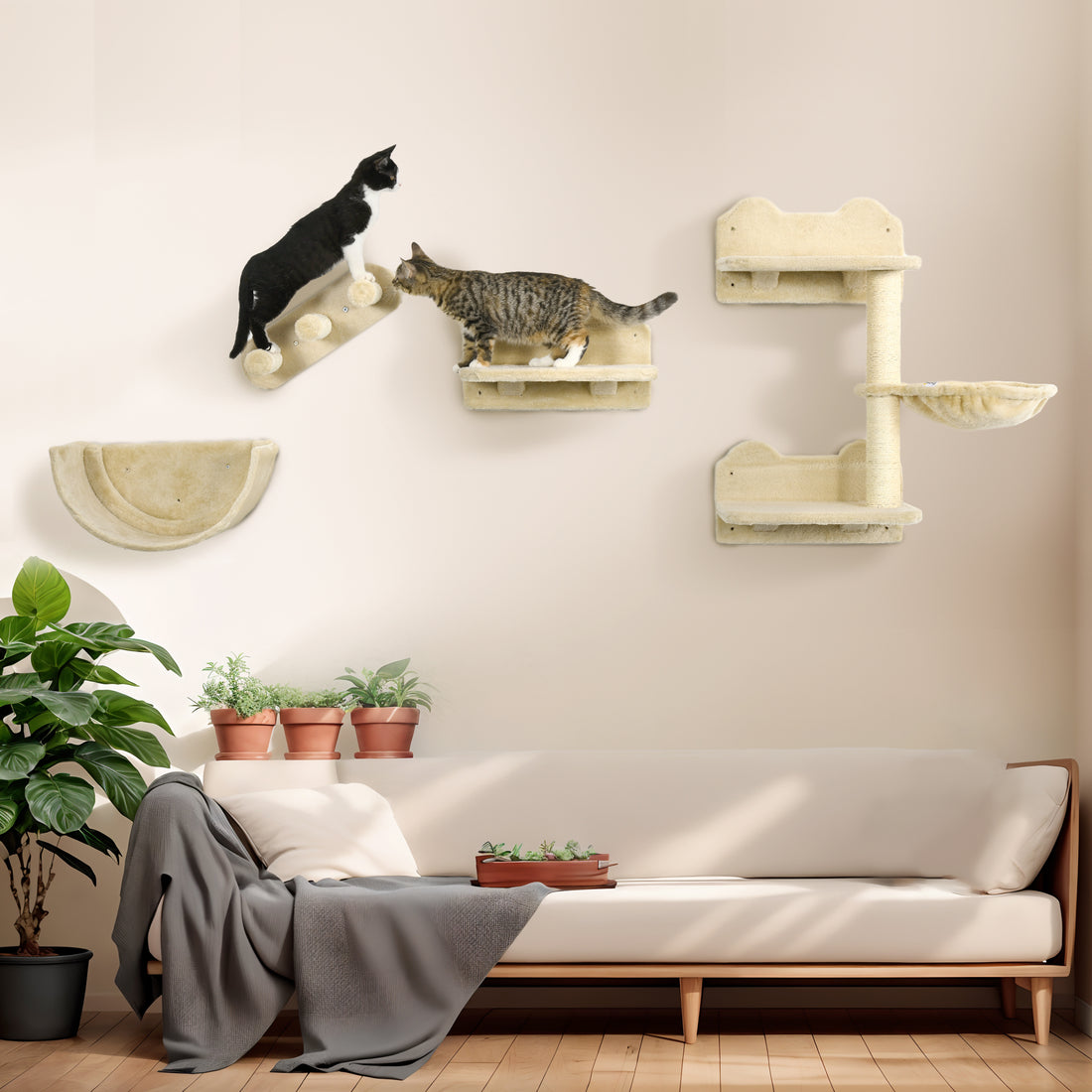 PawHut Cat Wall Shelves, 4 Pcs Cat Wall Furniture