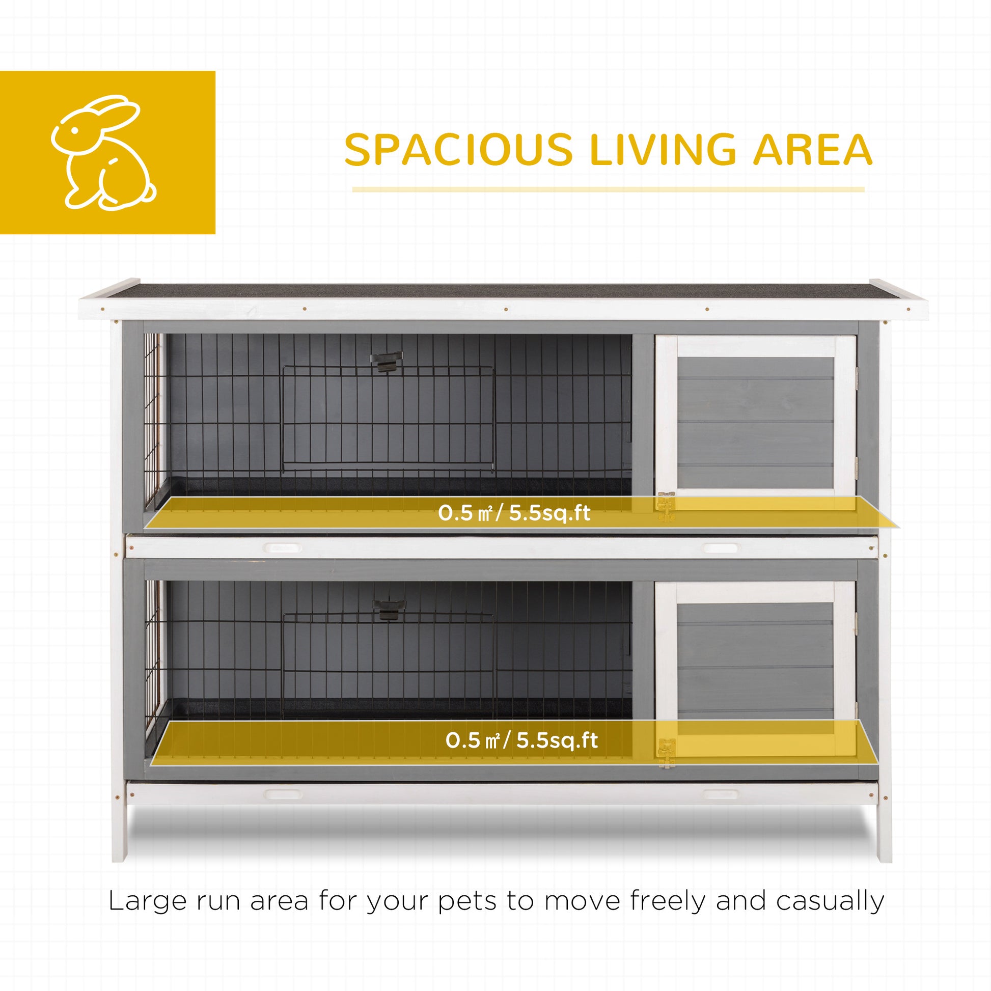 Pawhut 54" 2 Story Large Rabbit Hutch Bunny Cage Wooden Pet House Small Animal Habitat With Lockable Doors, No Leak Tray And Waterproof Roof For Outdoor Indoor Dark Grey Gray Wood