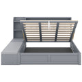 Queen Size Platform Bed Frame With Upholstery Headboard And Storage Shelves And,Usb Charging,Gray Queen Gray Solid Wood Mdf