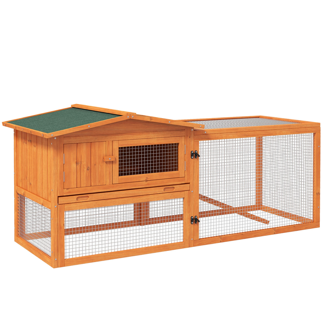 Pawhut Rabbit Hutch 2 Story Bunny Cage Small Animal House With Slide Out Tray, Detachable Run, For Indoor Outdoor, 61.5" X 23" X 27", Orange Orange Wood