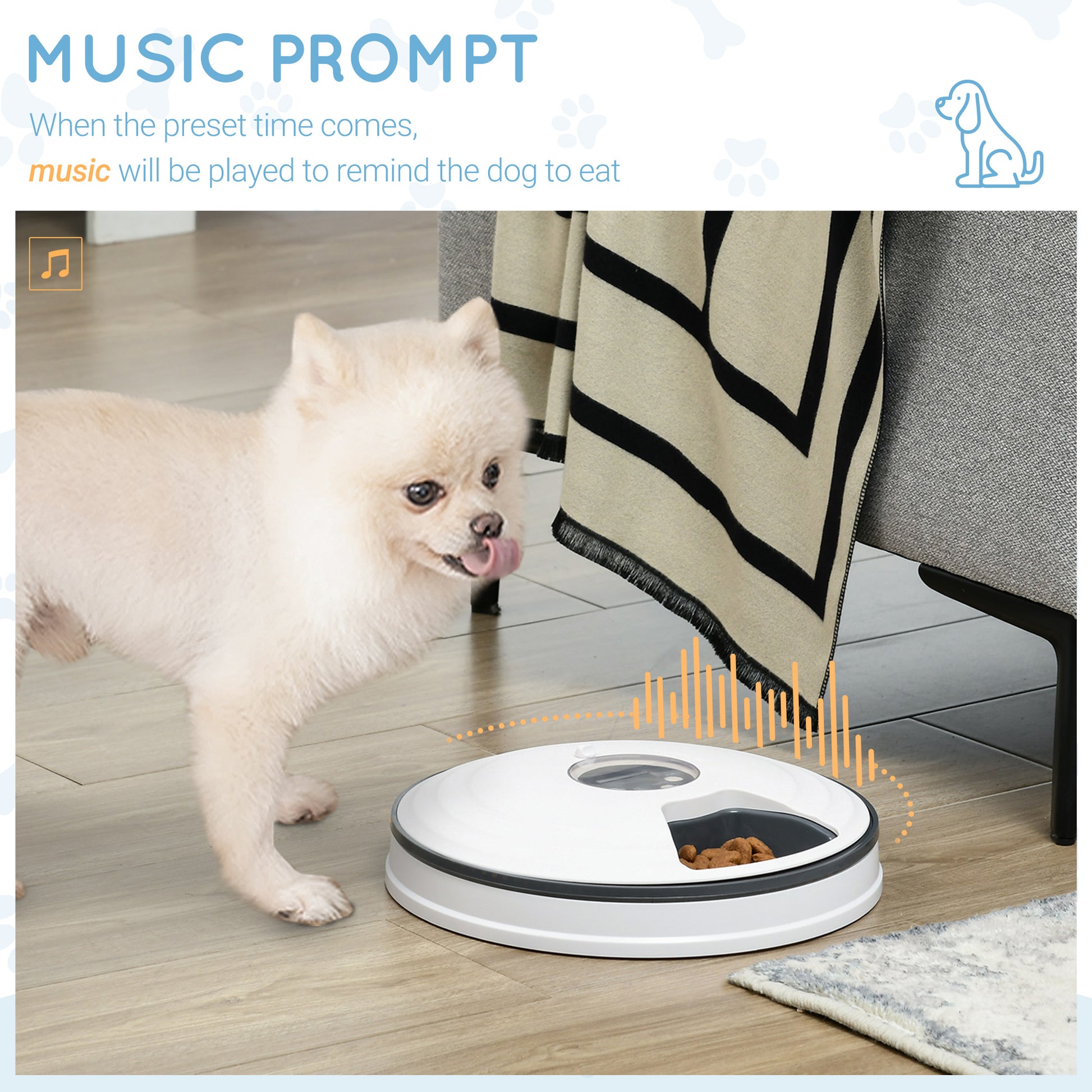 Pawhut Automatic Pet Feeder For Cats Dogs With Digital Led Display Timer, 6 Meal Trays For Wet Or Dry Food Dispenser White Abs