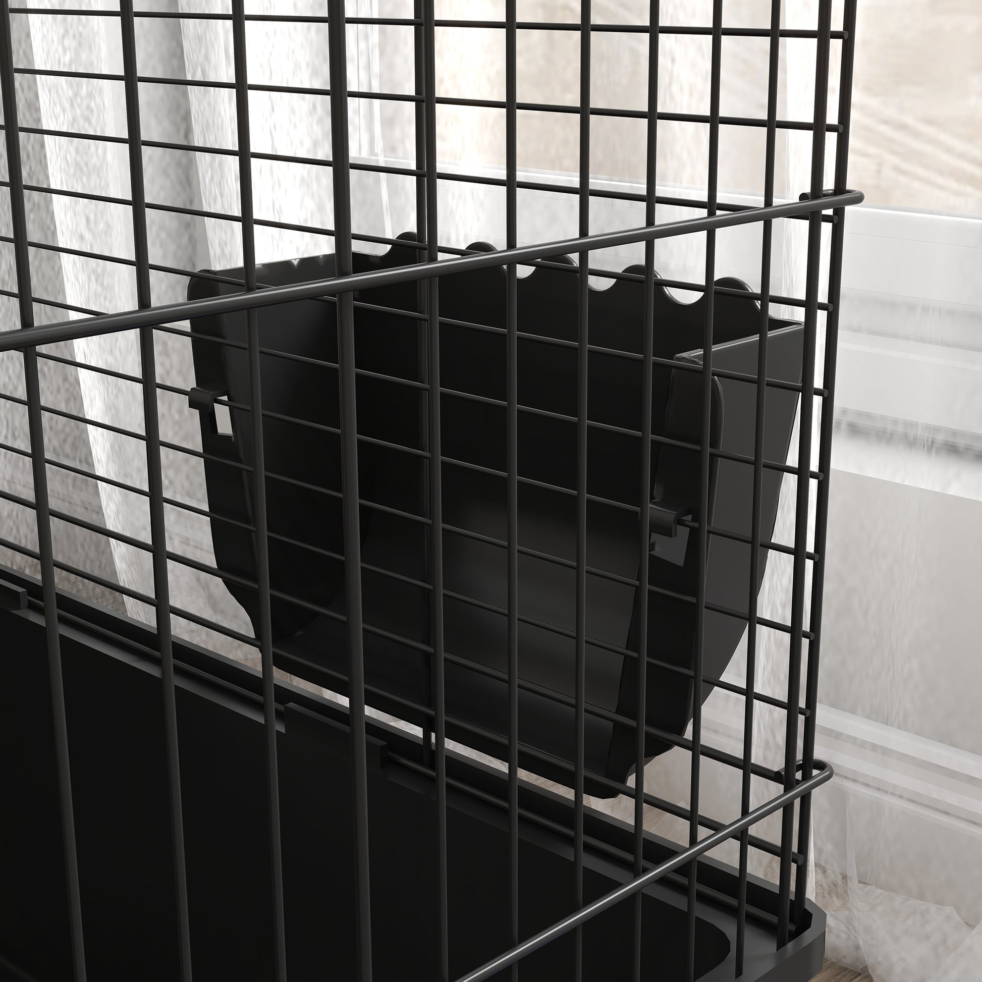 Pawhut Small Animal Cage With Playpen, Pet Habitat Indoor For Guinea Pigs Hedgehogs Bunnies With Accessories, Water Bottle, Food Dish, Feeding Trough, 42" X 33" X 21" Black Steel