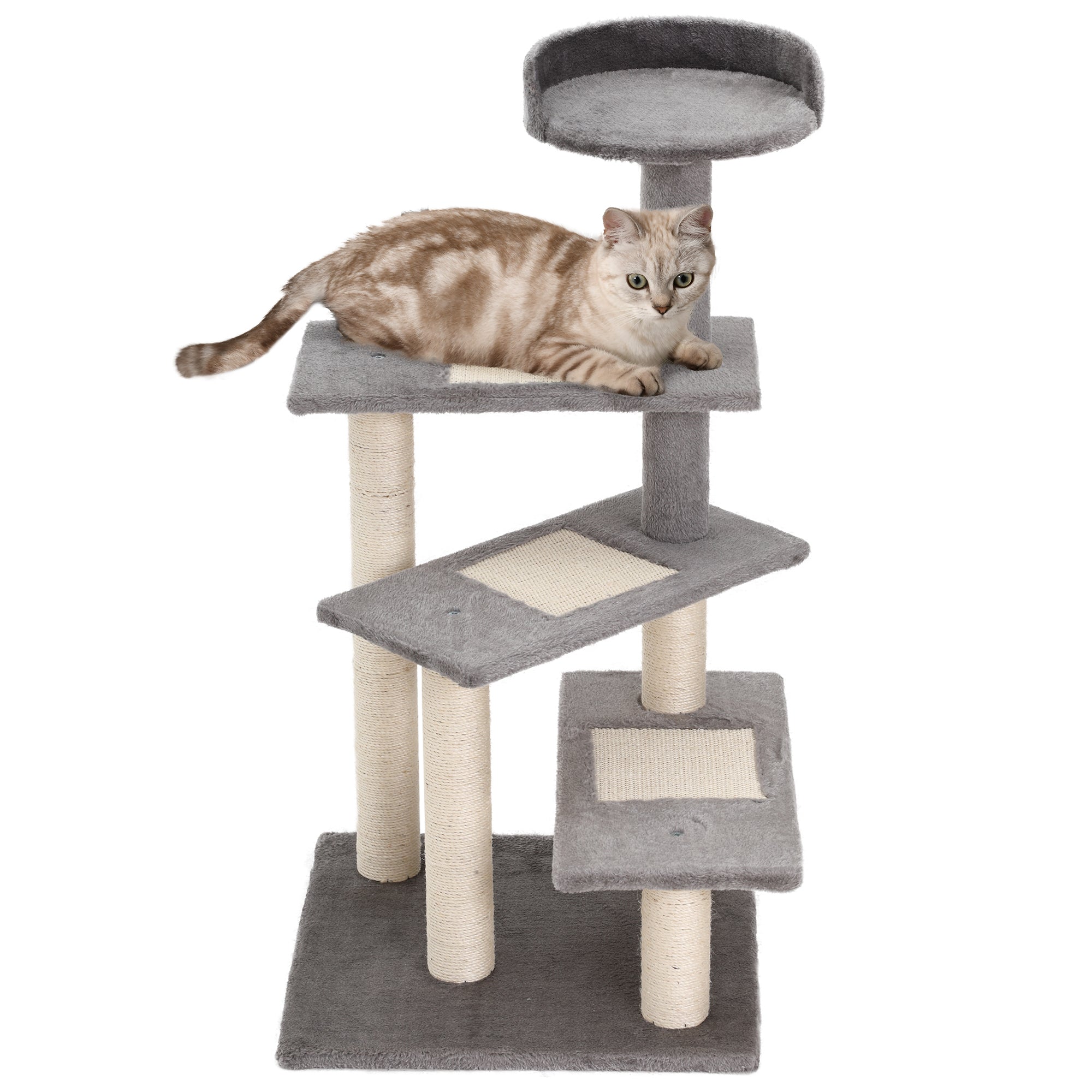 Pawhut 40" 5 Level Revolving Stair Cat Tree Scratcher Climbing Activity Tower With Play Center And Resting Perch, Grey Gray Particle Board