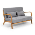 Leisure Chair With Solid Wood Armrest And Feet, Mid Century Modern Accent Sofa,2 Seat Light Gray Linen